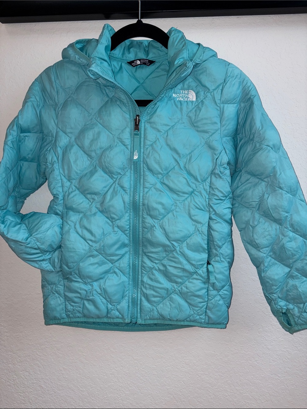 The North Face Light Teal Quilted Hooded Jacket
